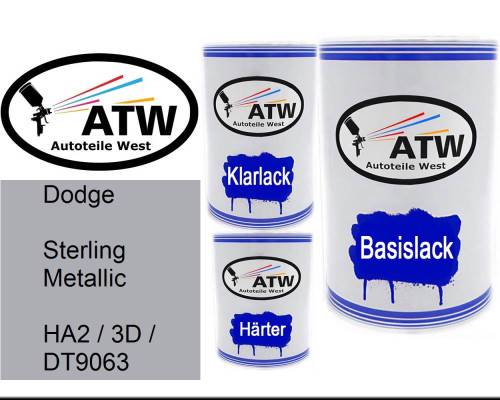 Dodge, Sterling Metallic, HA2 / 3D / DT9063: 500ml Lackdose + 500ml Klarlack + 250ml Härter - Set, von ATW Autoteile West.